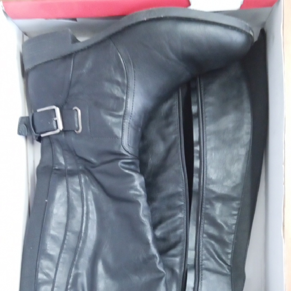 Black Leather Thigh-High Boots